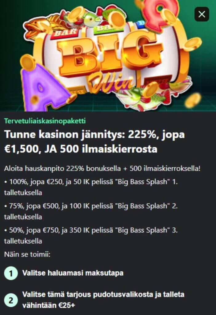 Näin uusi pelaaja toivotetaan tervetulleeksi Betrix Casinolla