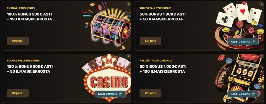 24Casino Uuden pelaajan bonus