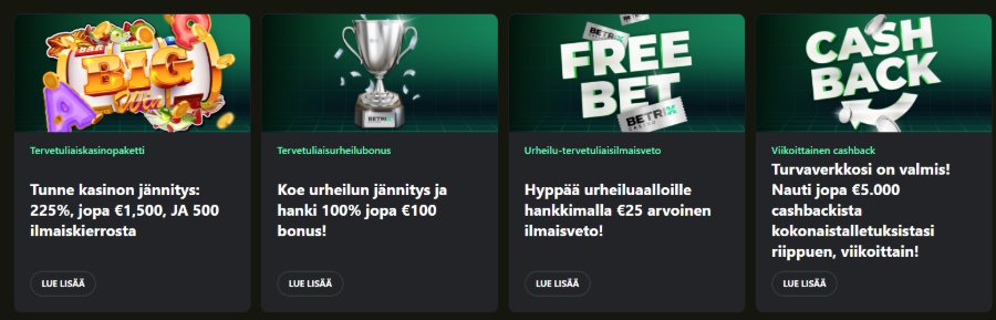 Betrix Casinon tervetuliaisbonus ja muut kampanjat