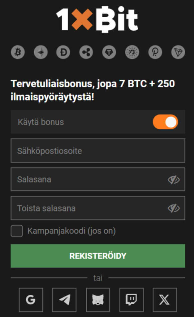 Näin avaat 1xbit pelitilin