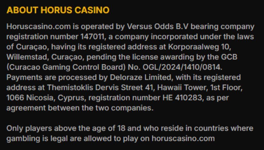 Horus Casino lisenssi