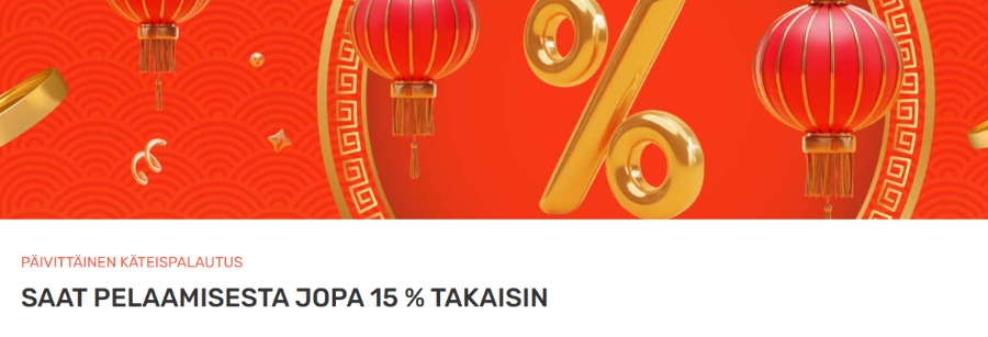 Koi Casino päivittäinen 15% käteispalautus 