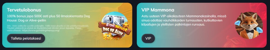 Mammonakasino tervetuliaisbonus ja VIP-ohjelma