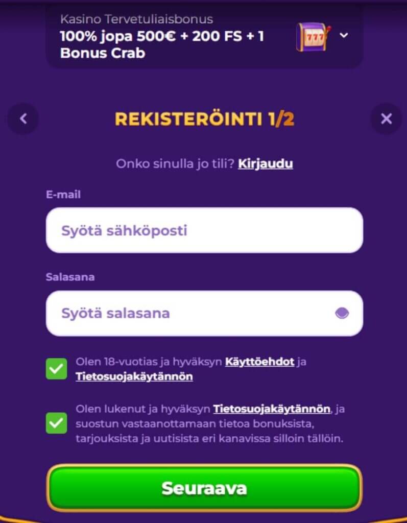 Kuinka avataan pelitili Royal Game kasinolle?