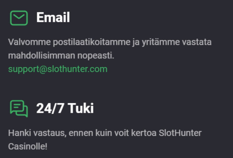 SlotHunter asiakaspalvelu