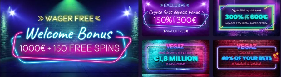 Vegaz Casino tervetuliaisbonus ja tarjoukset