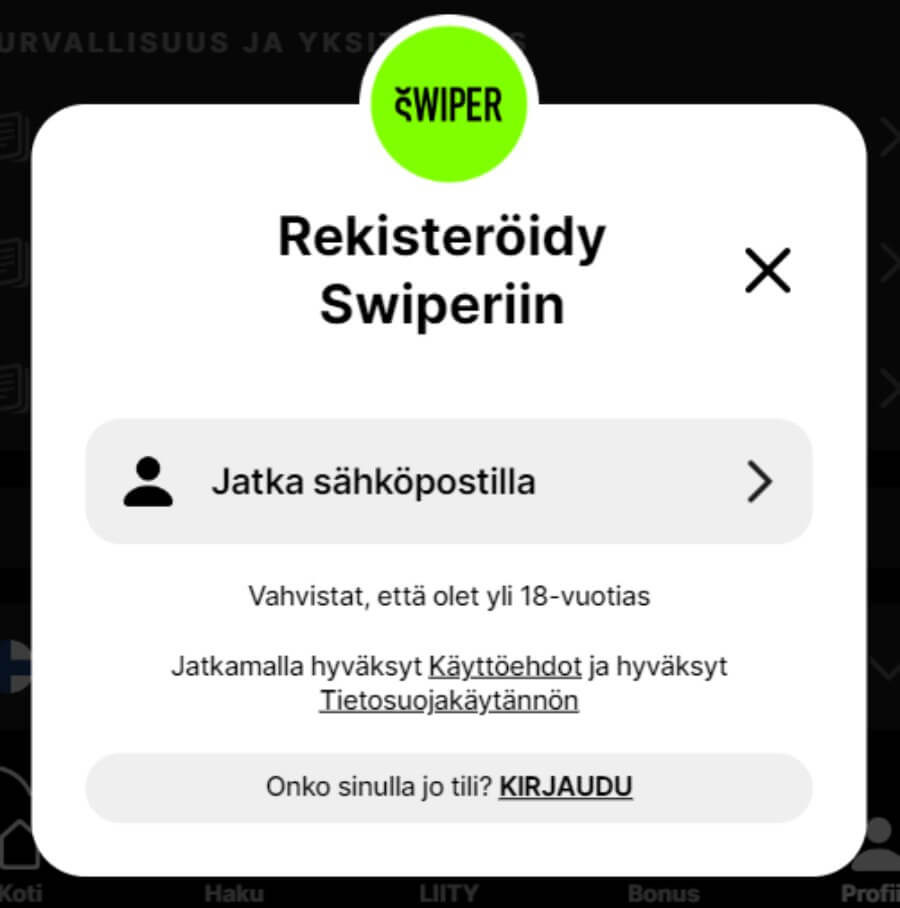 Näin avaat Swiper pelitilin